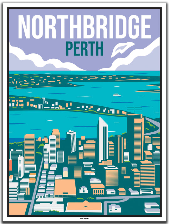 vintage travel poster perth #30x40cm-white-color-border