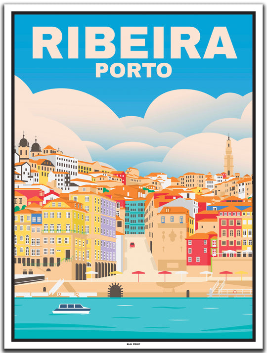 vintage travel poster Porto #30x40cm-white-color-border