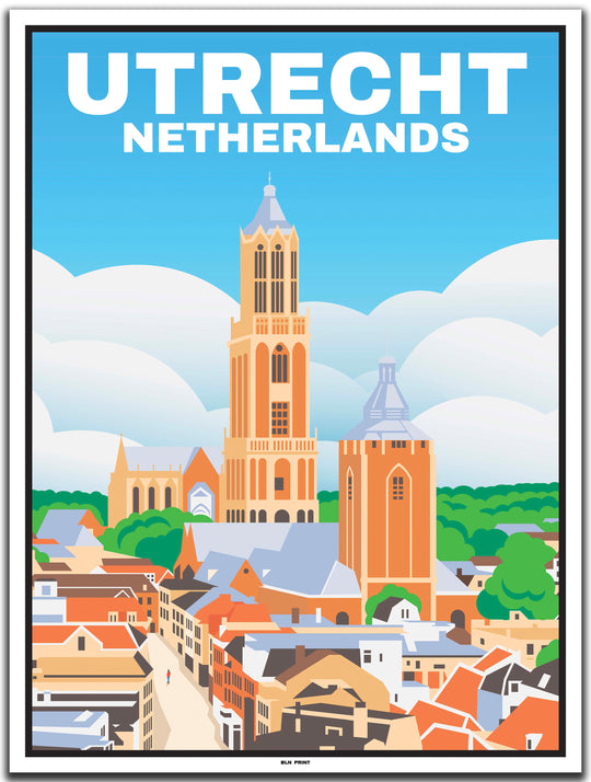 vintage kunstdruck travel poster Domtoren Utrecht #30x40cm-weier-farbrand