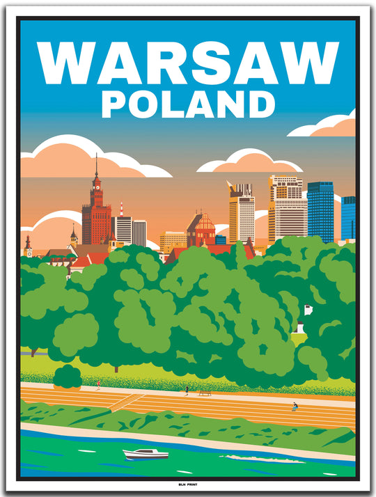 vintage travel poster warsaw #30x40cm-white-color-border