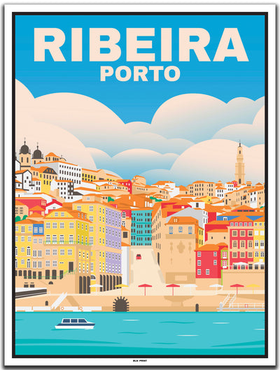 vintage kunstdruck travel poster Ribeira Porto #30x40cm-weier-farbrand