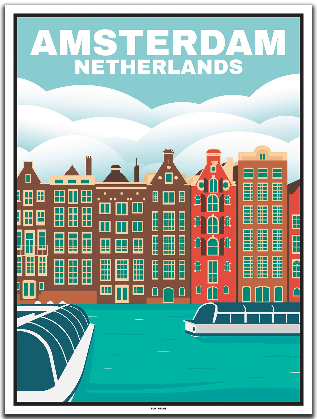 vintage travel poster amsterdam #30x40cm-white-color-border