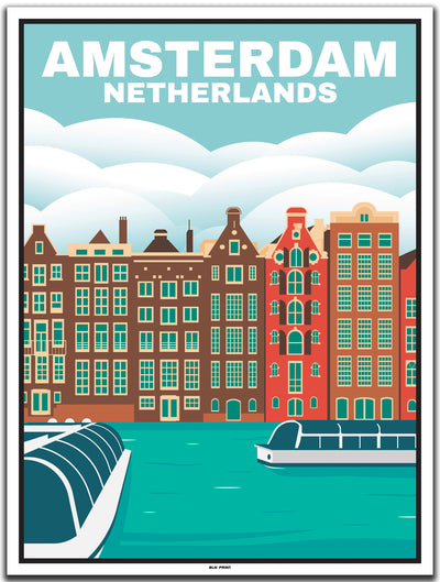vintage kunstdruck travel poster Damrak Kanal Amsterdam #30x40cm-weier-farbrand