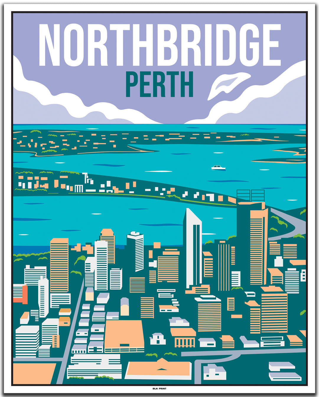 vintage travel poster perth #40x50cm-white-color-border