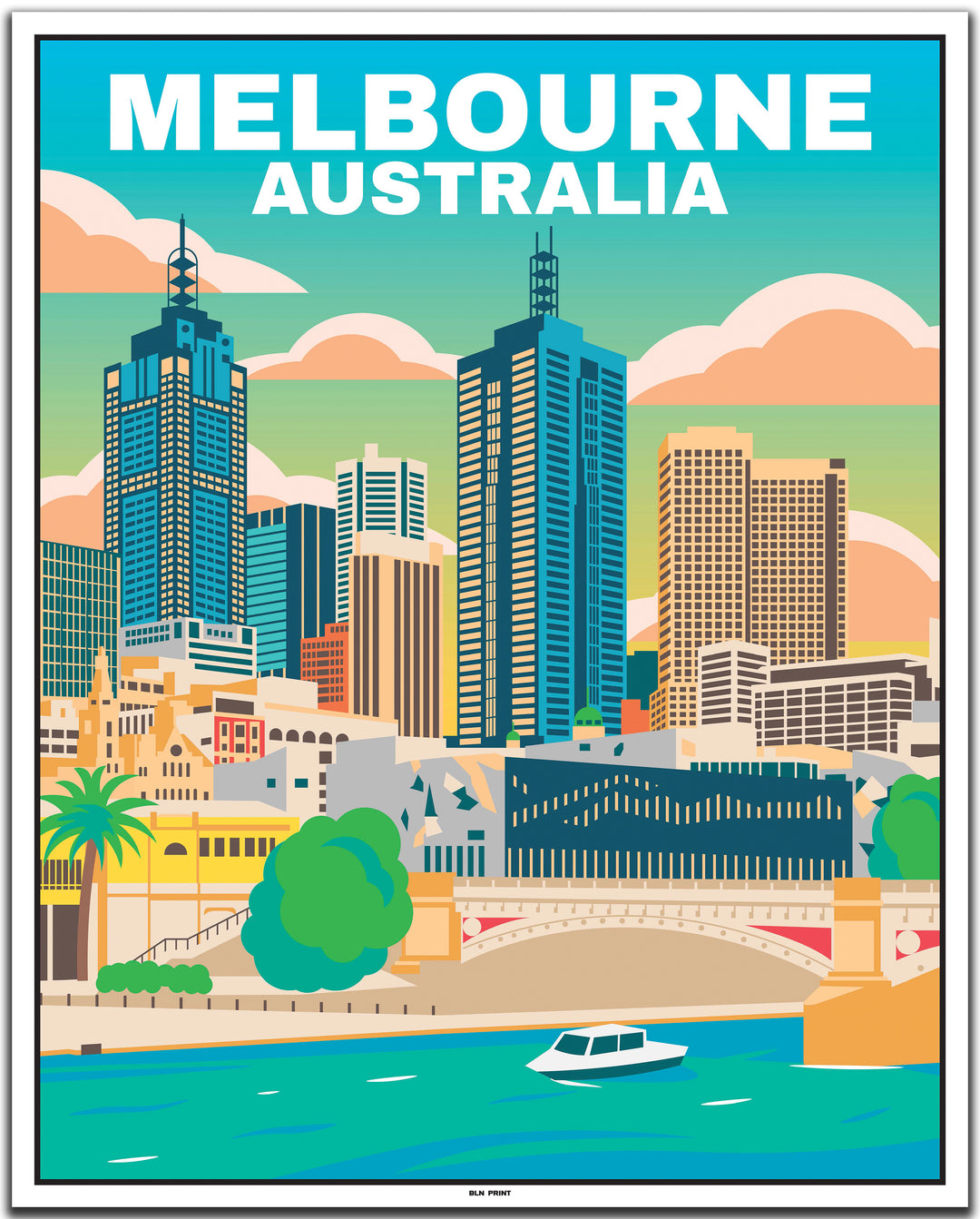 vintage travel poster melbourne #40x50cm-white-color-border