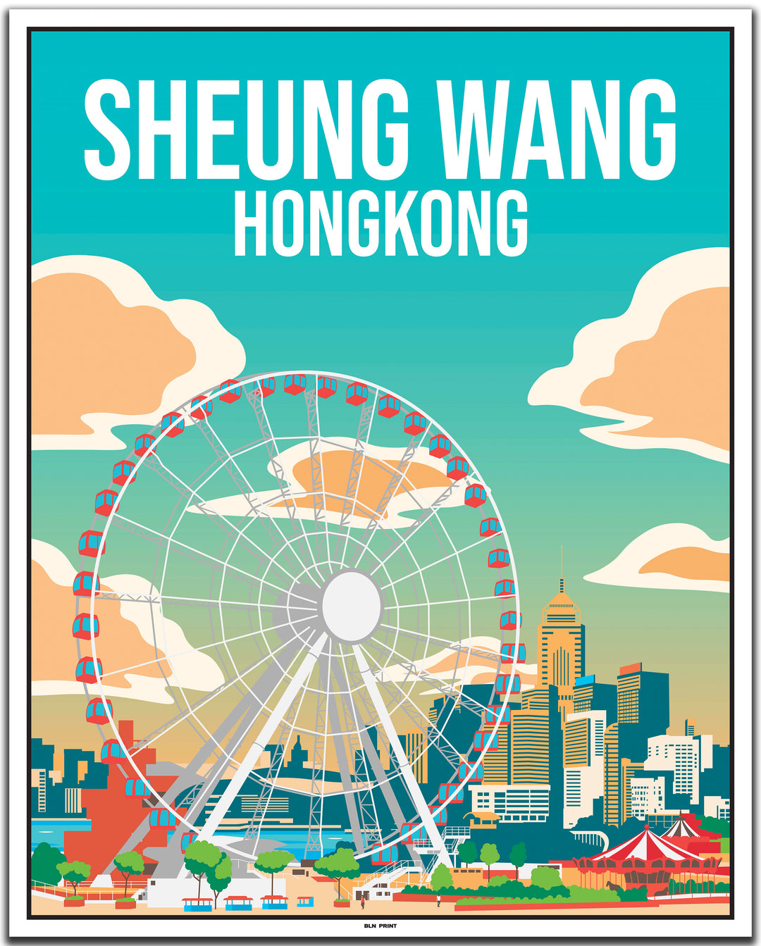 vintage travel poster hongkong #40x50cm-white-color-border