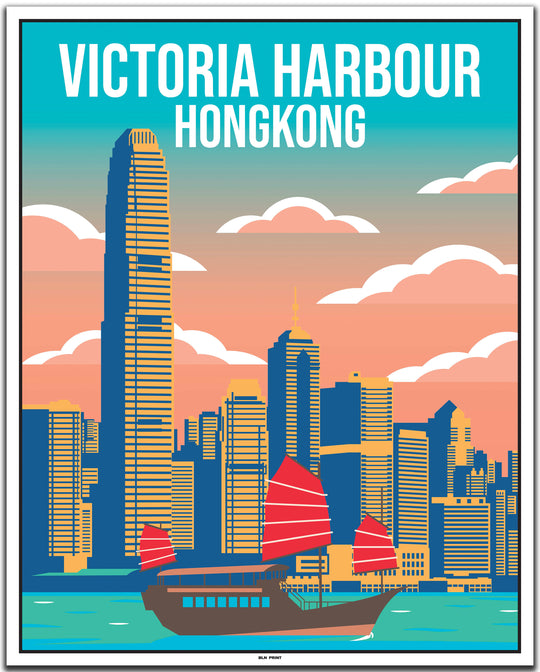 vintage travel poster hongkong #40x50cm-white-color-border