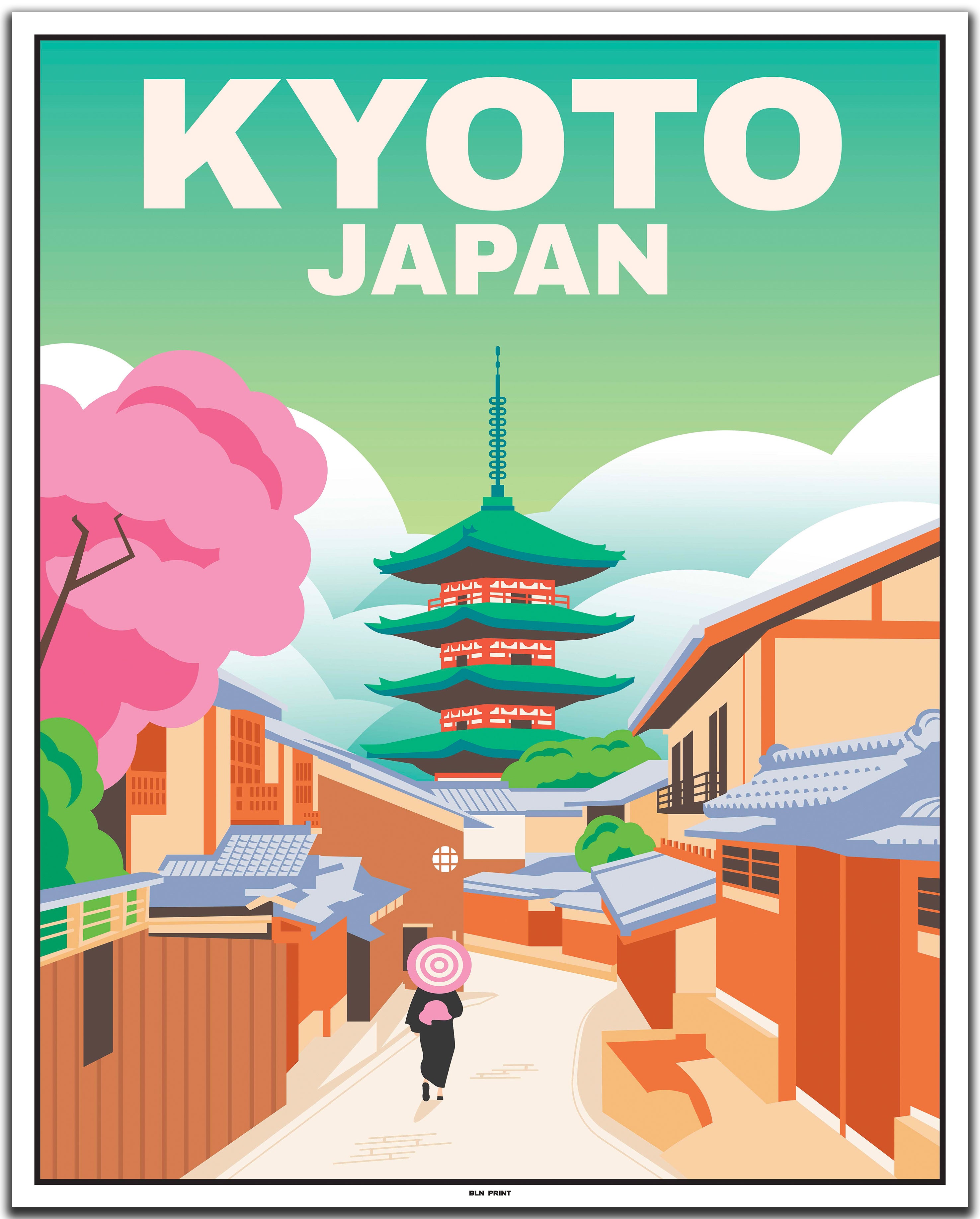 Old town Kyoto (1) - Vintage Travel Poster – BLN PRINT