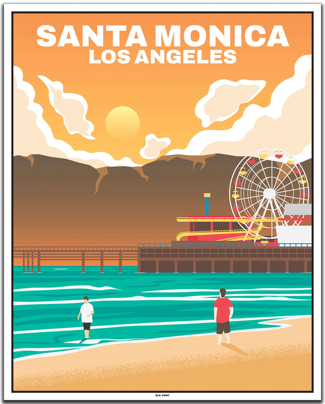 vintage travel poster Santa Monica #40x50cm-white-color-border