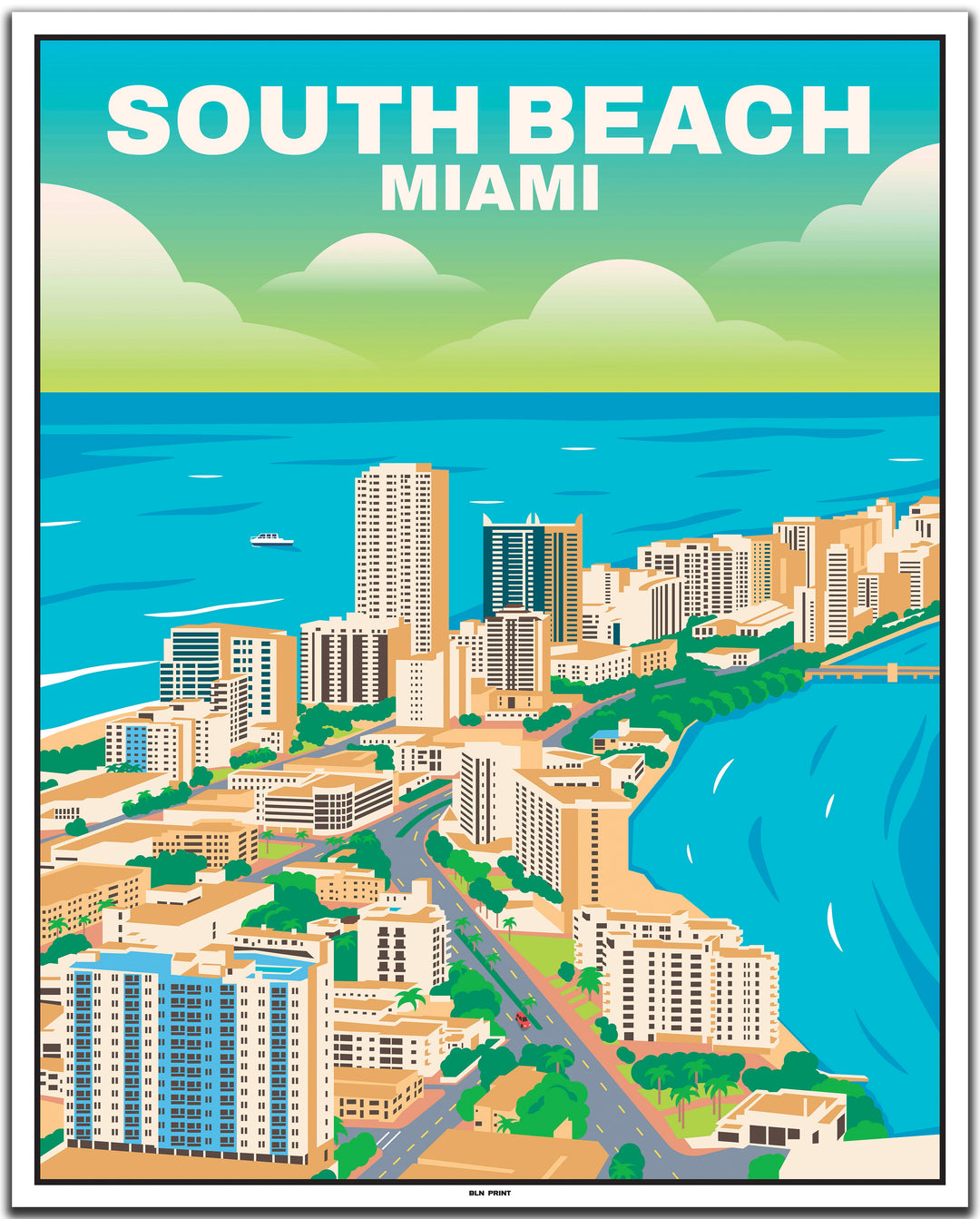 vintage travel poster miami #40x50cm-white-color-border