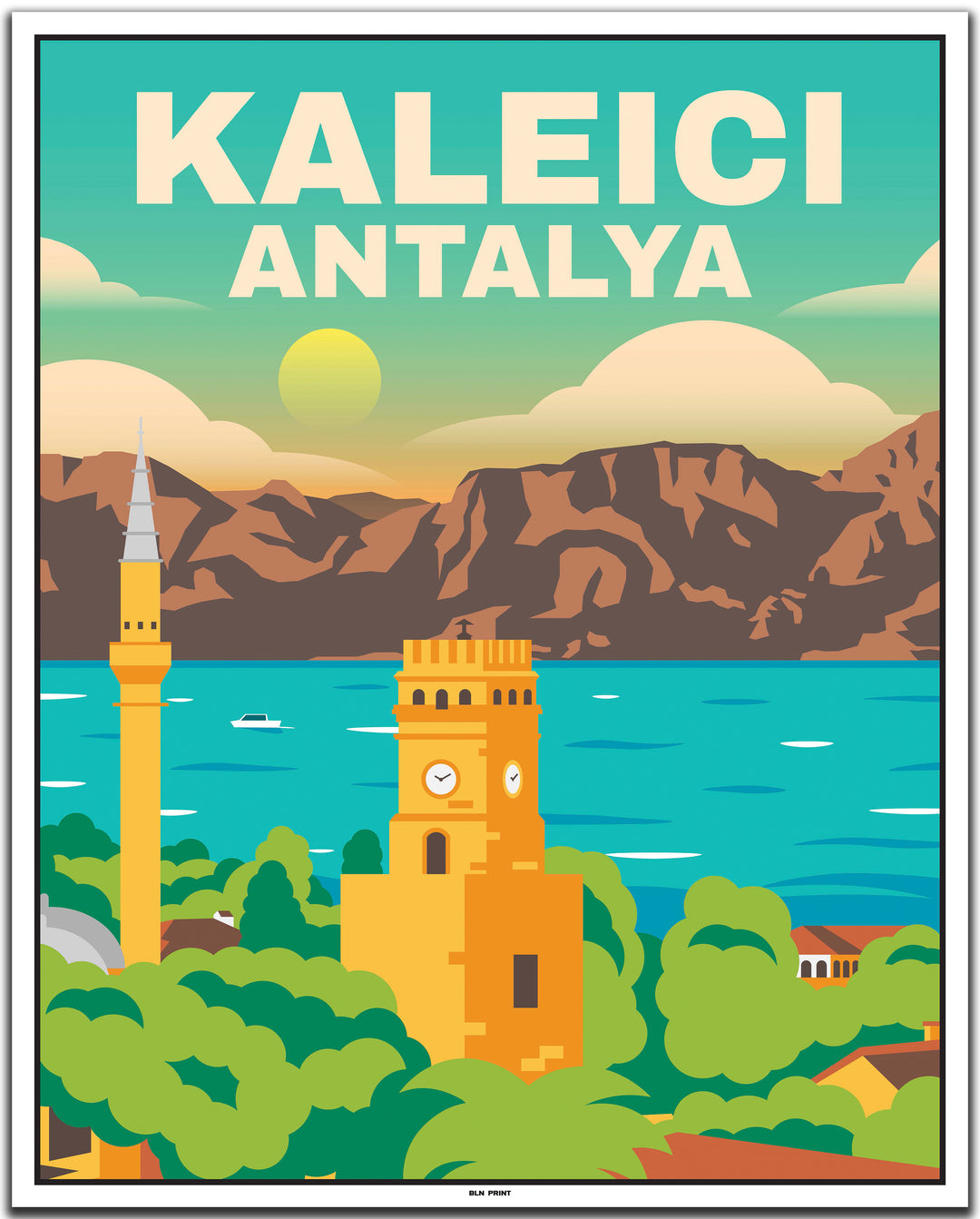 vintage travel poster antalya #40x50cm-white-color-border