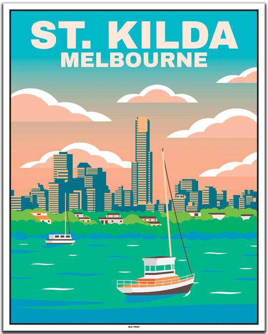 vintage travel poster melbourne #40x50cm-white-color-border