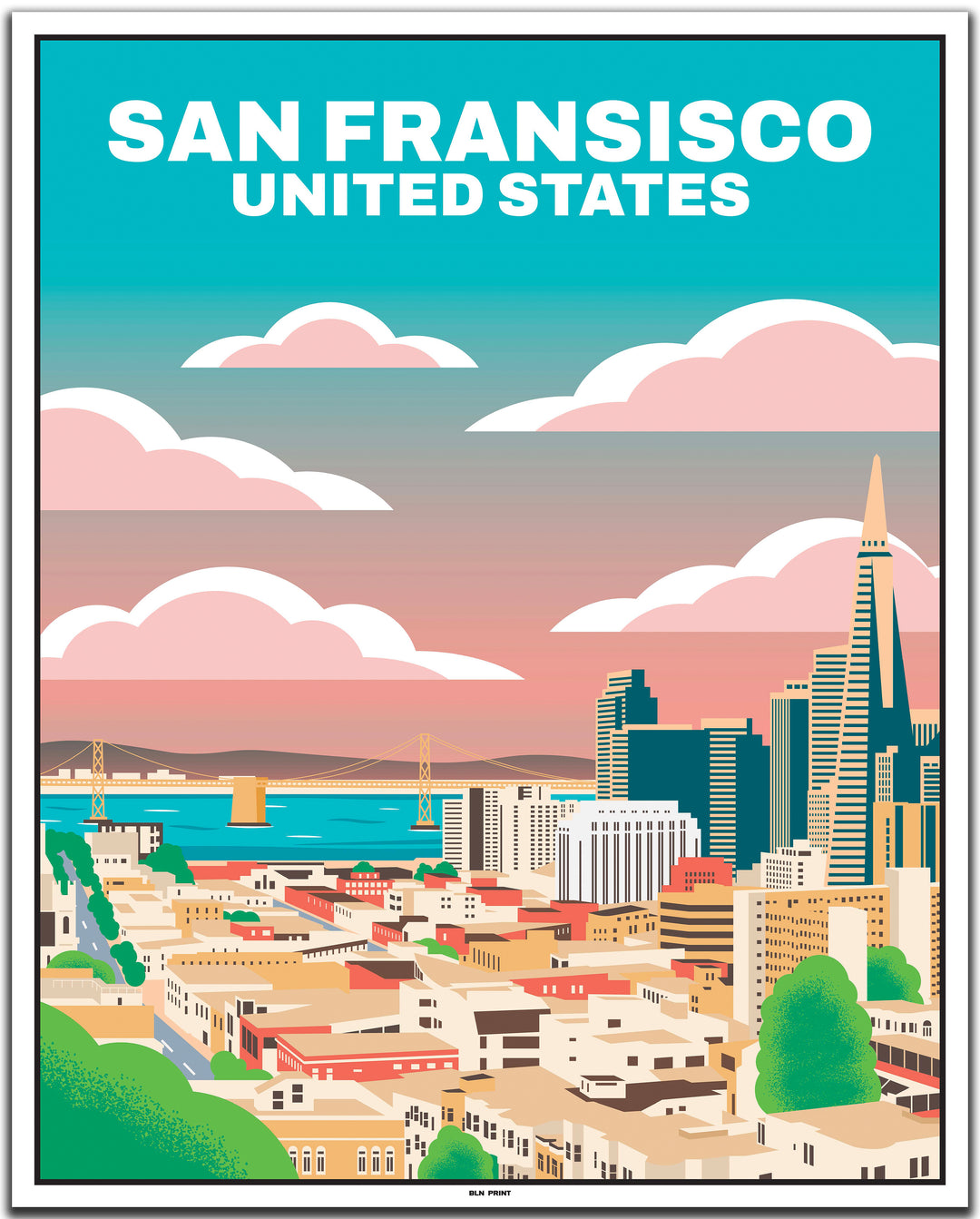 vintage travel poster San Fransisco #40x50cm-white-color-border