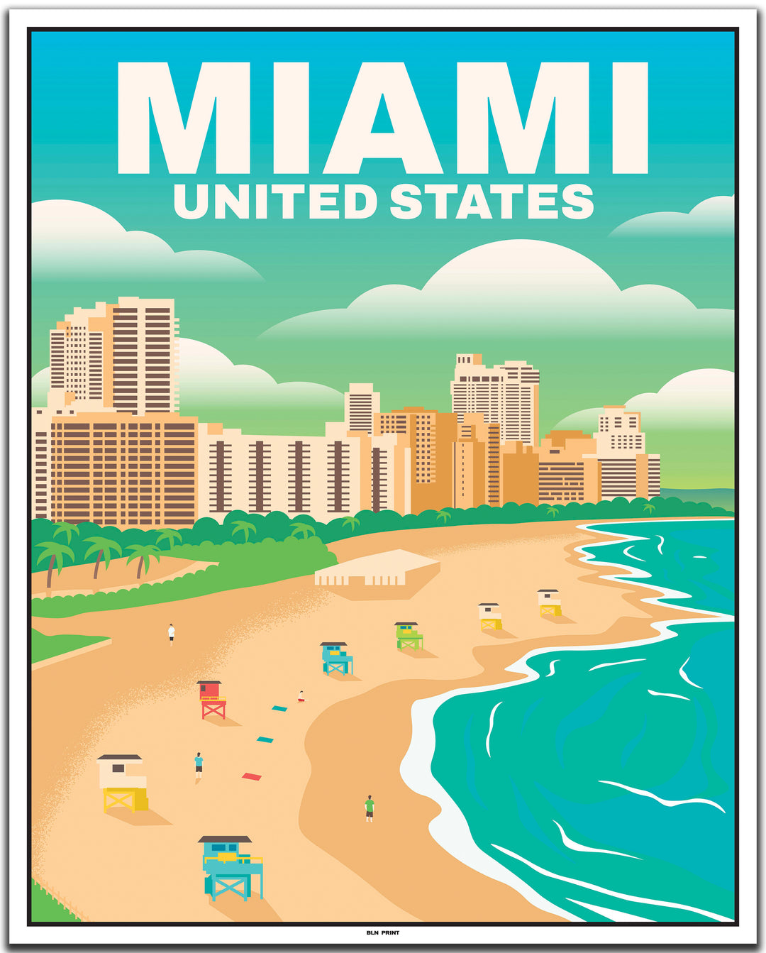 vintage travel poster miami #40x50cm-white-color-border