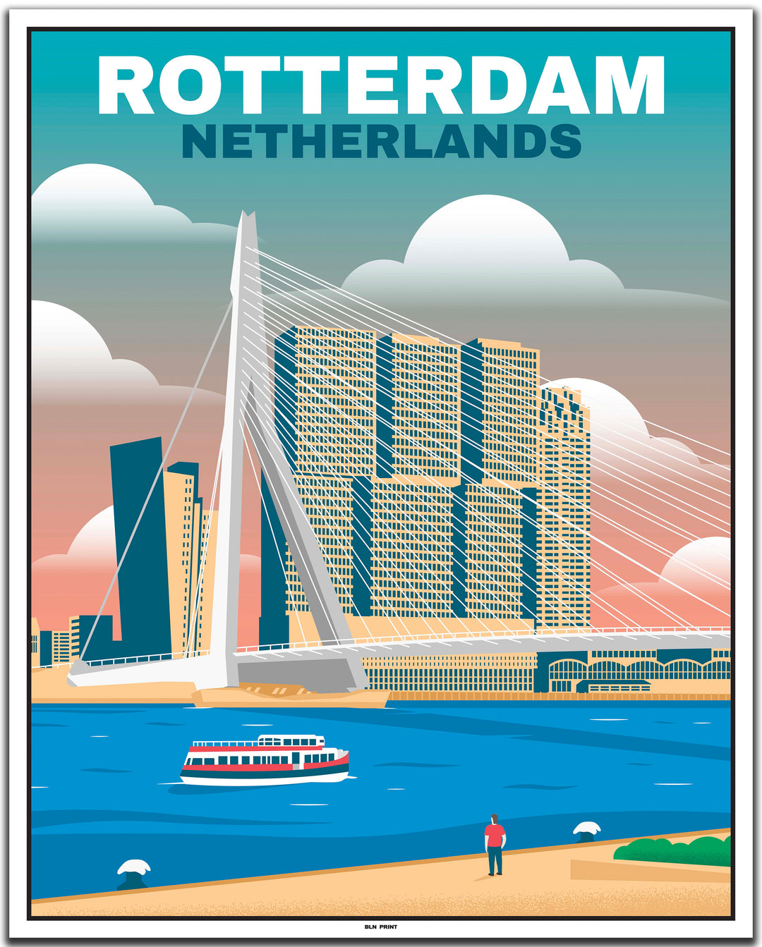 vintage travel poster rotterdam #40x50cm-white-color-border