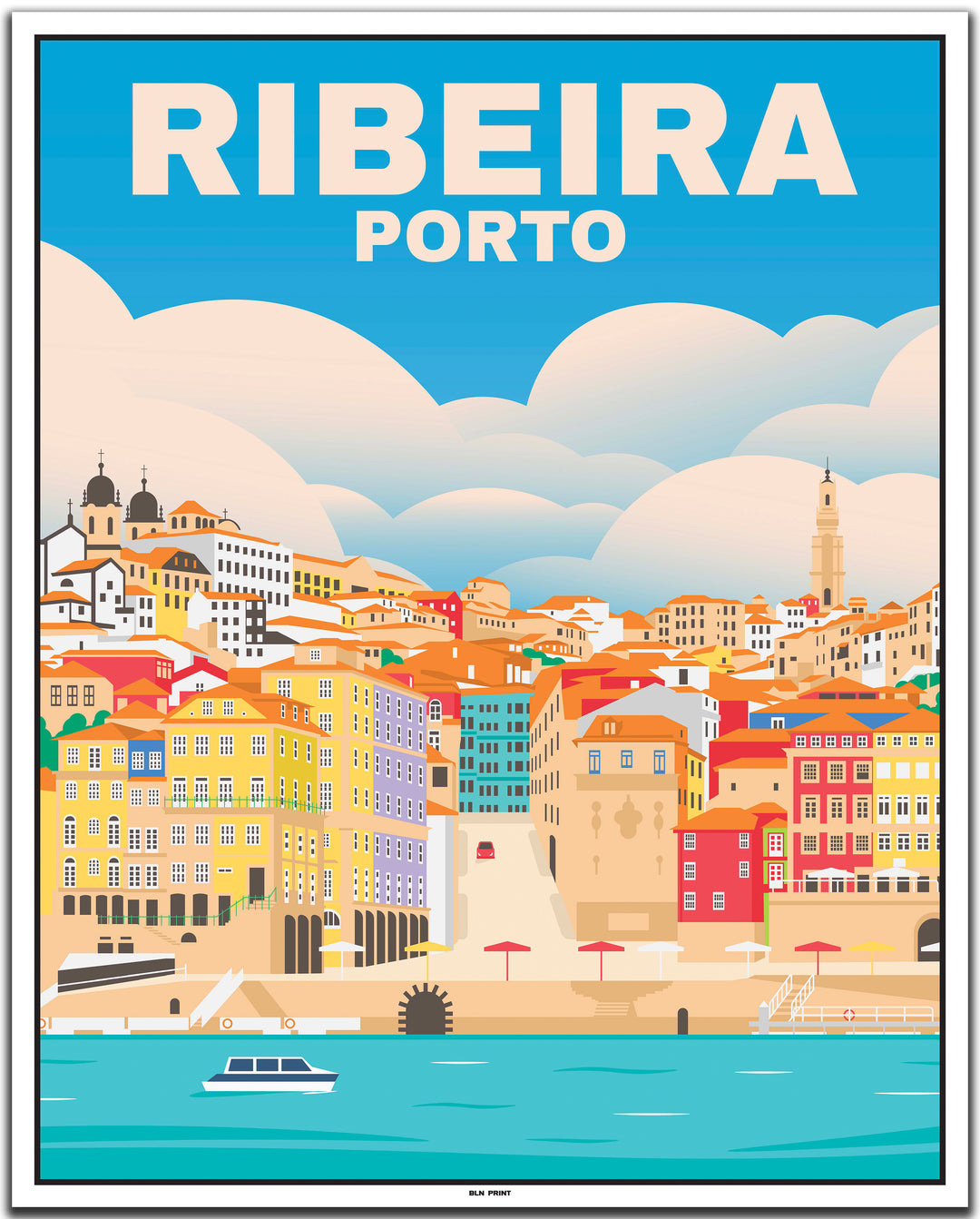 vintage travel poster porto #40x50cm-white-color-border