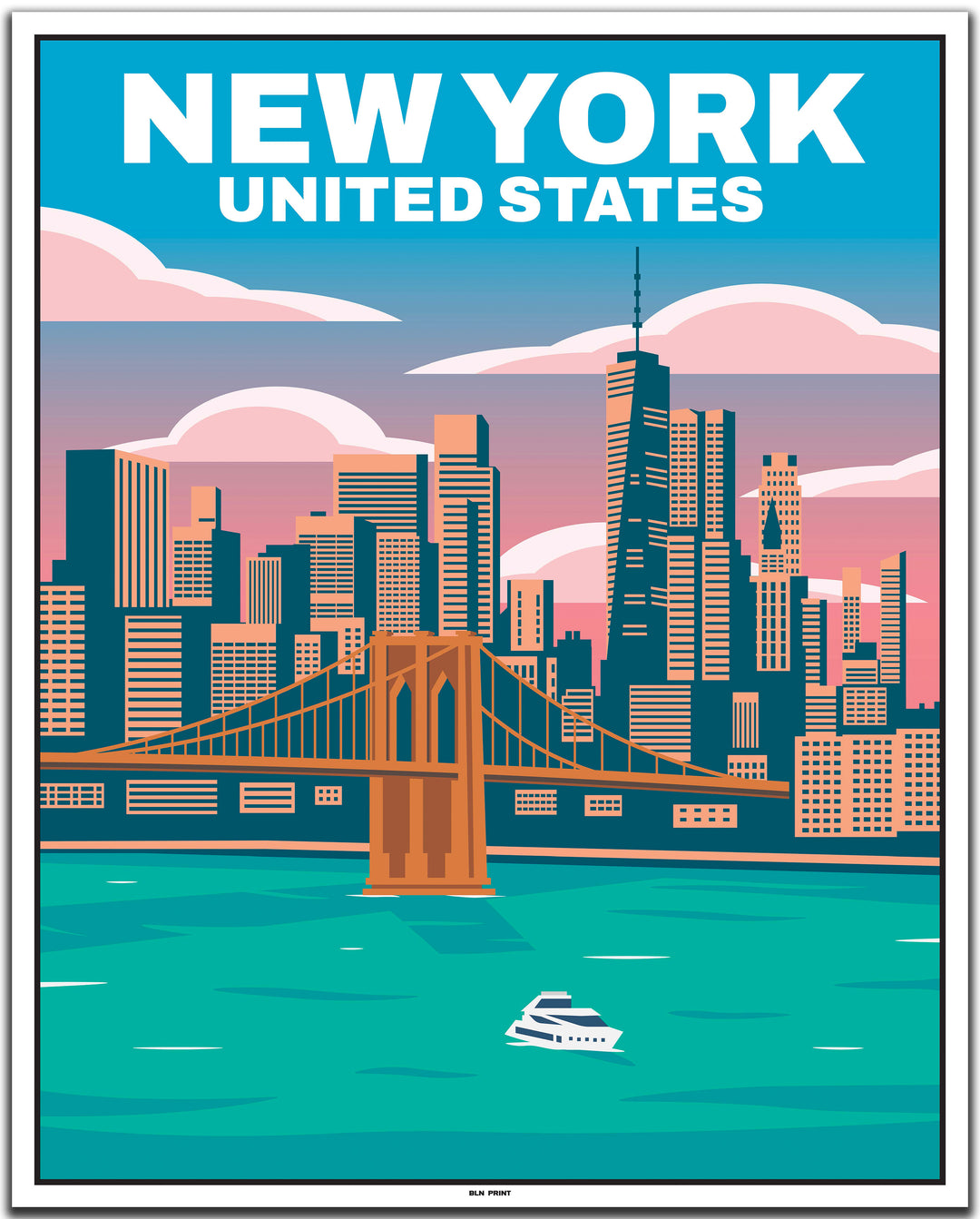 vintage travel poster New York #40x50cm-white-color-border