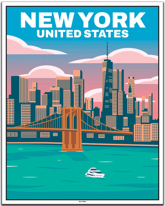 vintage travel poster New York #40x50cm-white-color-border