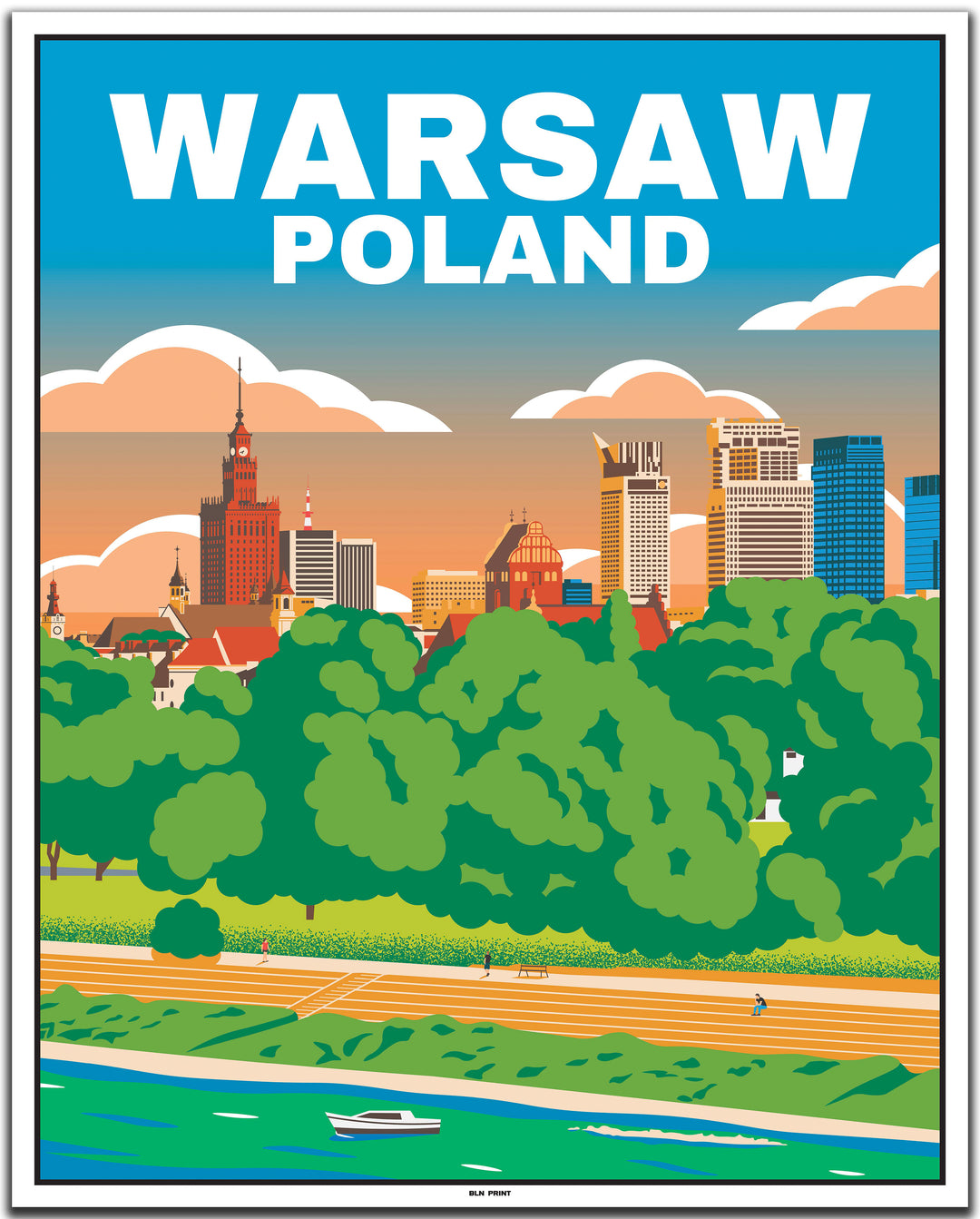 vintage travel poster warschau #40x50cm-white-color-border