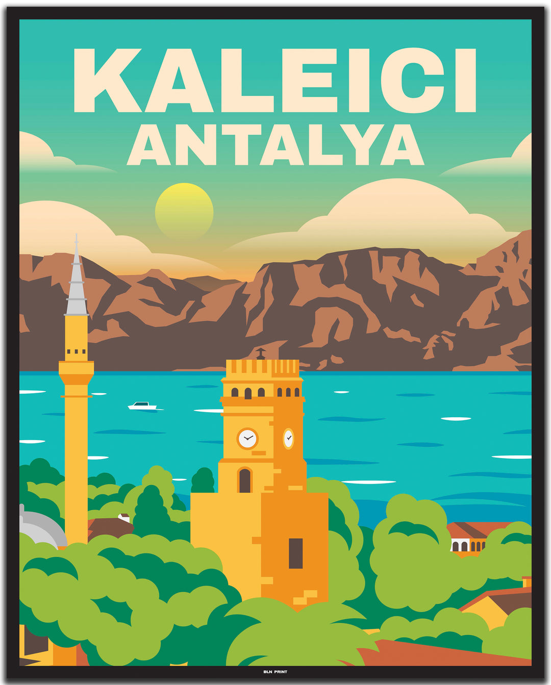 vintage travel poster antalya #40x50cm-schwarzer-farbrand