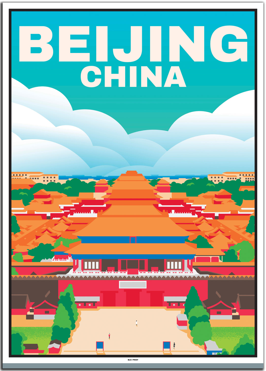 China 5er Poster-Set (Chinesische Mauer, Hongkong, Peking, Shanghai, Vogelnest) - 50x70cm