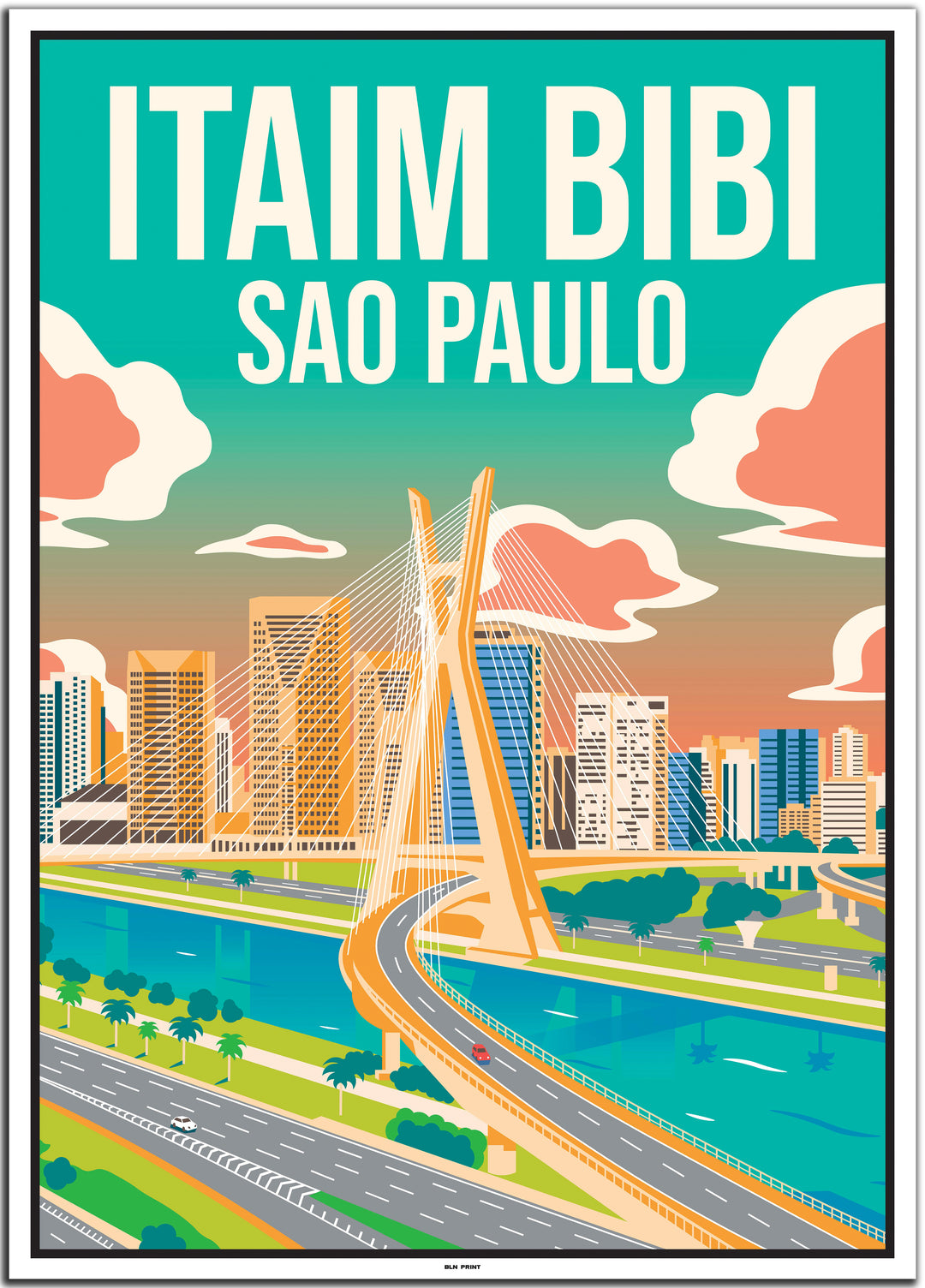 vintage travel poster sao paulo #50x70cm-white-color-border