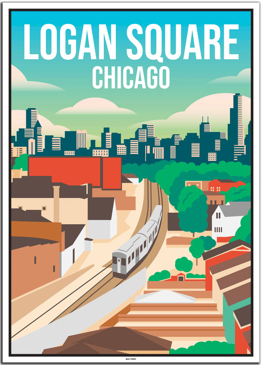 vintage travel poster chicago #50x70cm-white-color-border