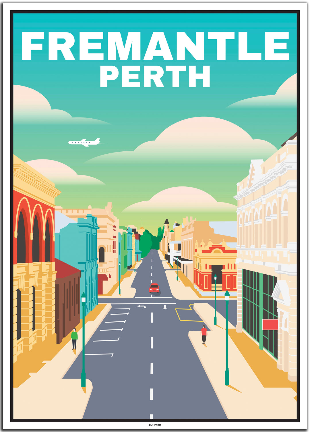 vintage travel poster perth #50x70cm-white-color-border