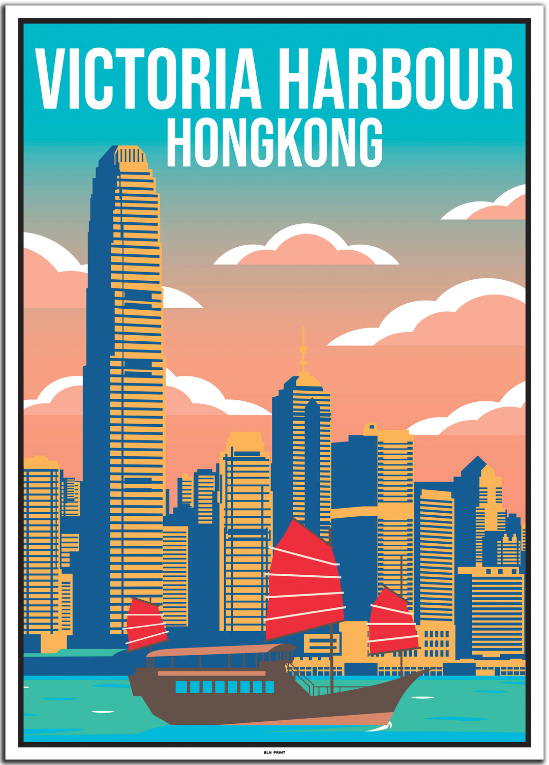 vintage travel poster hongkong #50x70cm-white-color-border