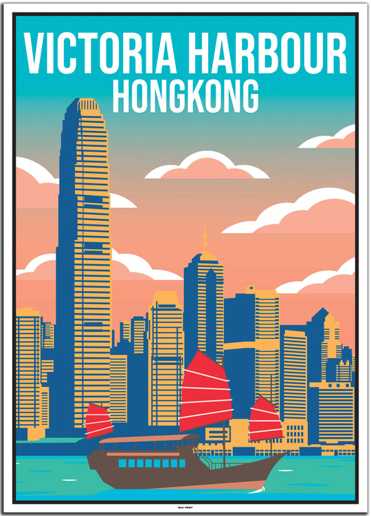 vintage travel poster hongkong #50x70cm-white-color-border