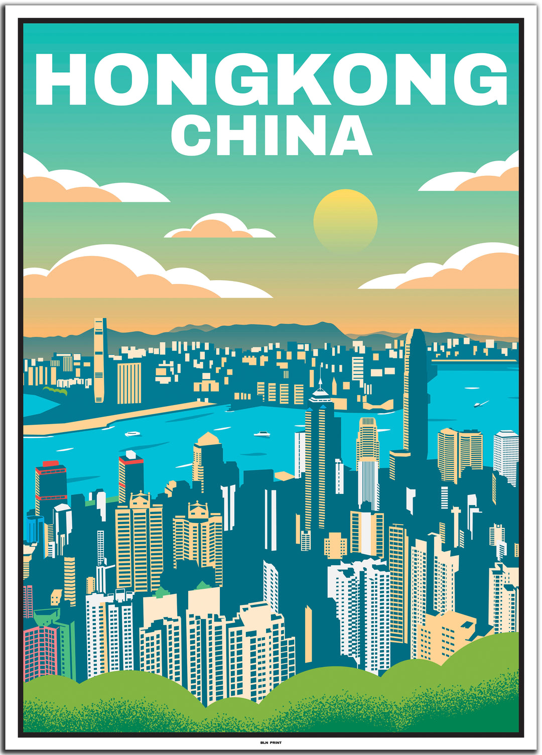 China 5er Poster-Set (Chinesische Mauer, Hongkong, Peking, Shanghai, Vogelnest) - 50x70cm