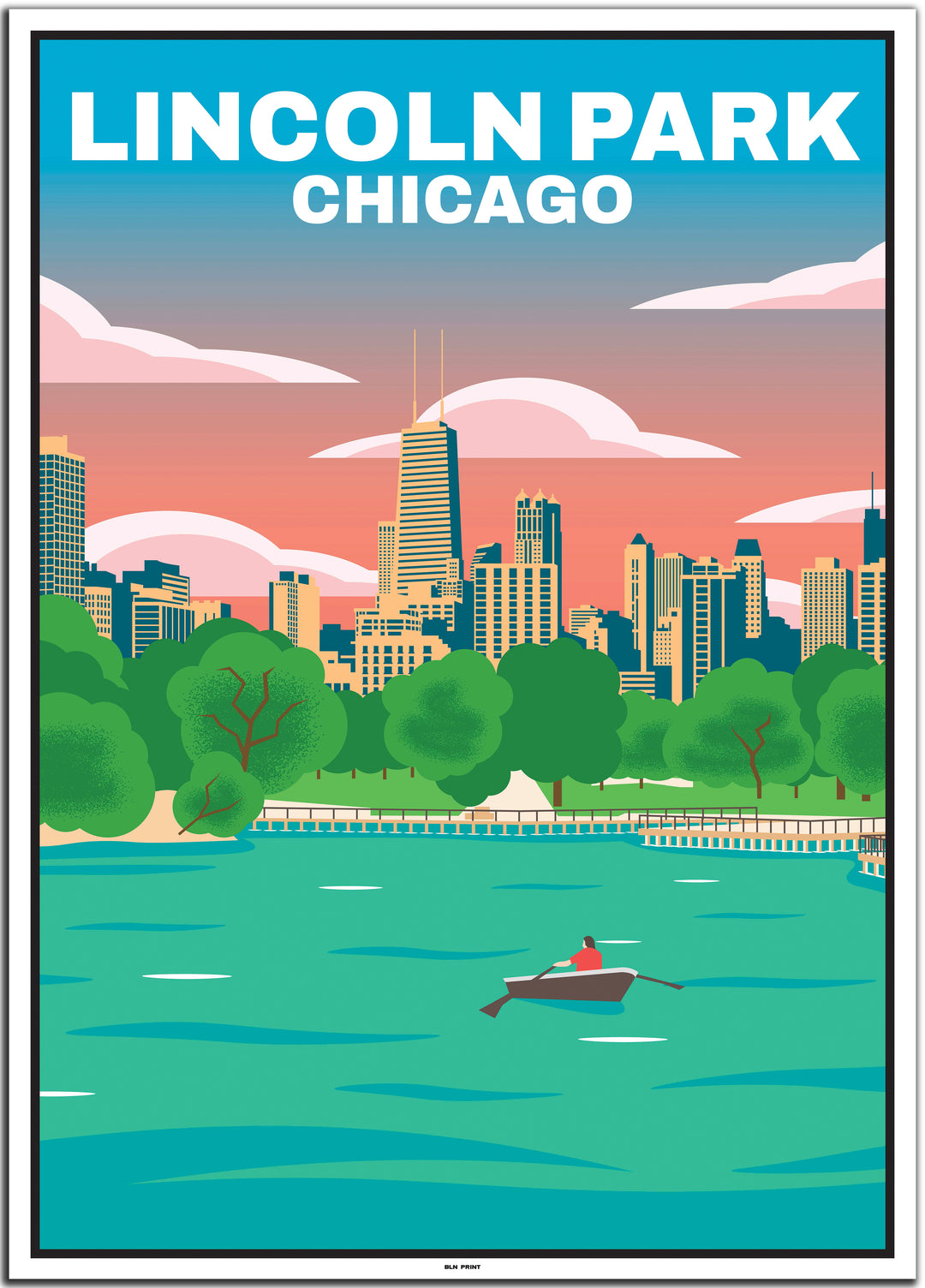 vintage travel poster chicago #50x70cm-white-color-border