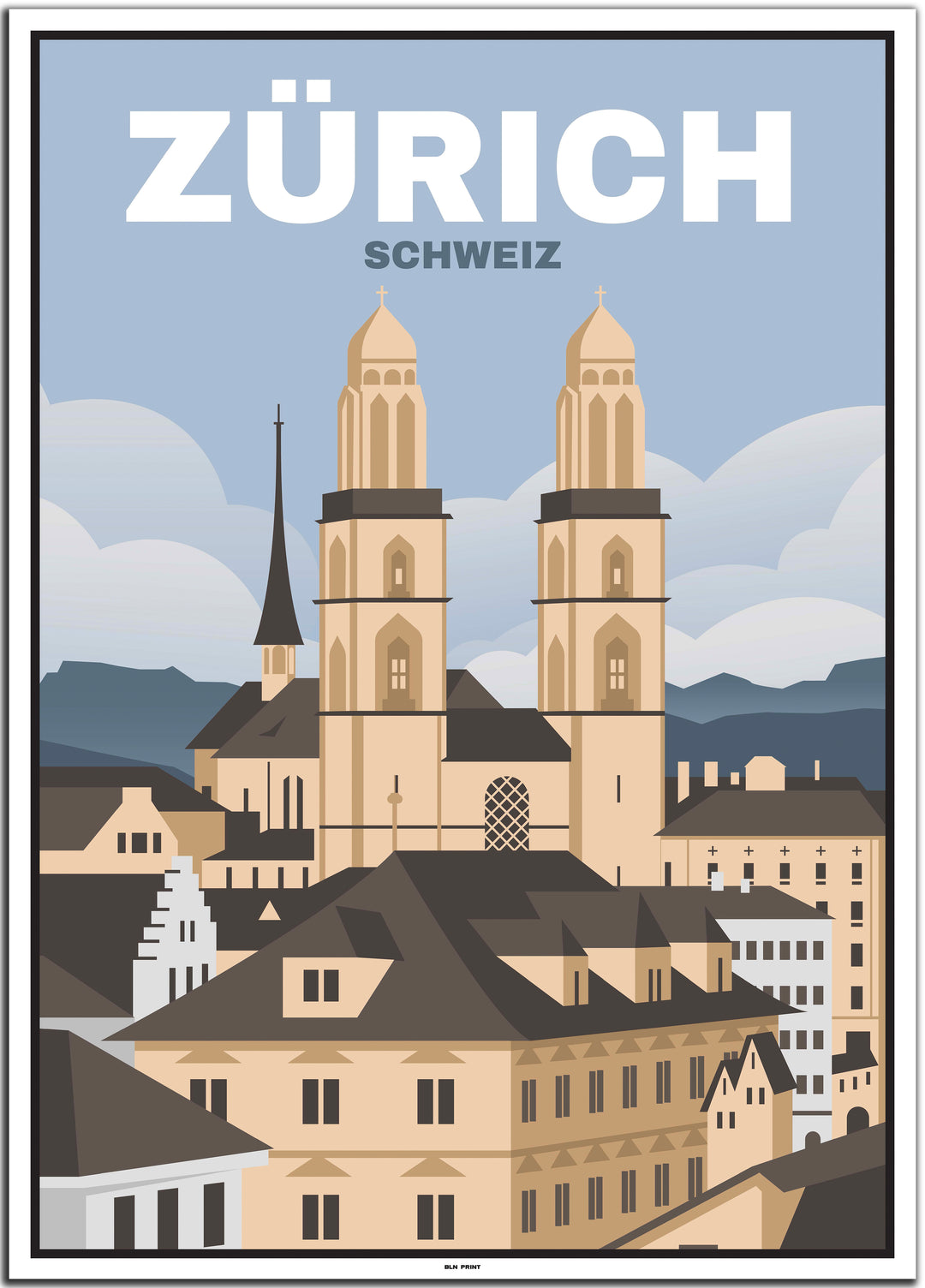 Schweiz Travel Poster (Basel, Bern, Genf, Lausanne, Zürich)