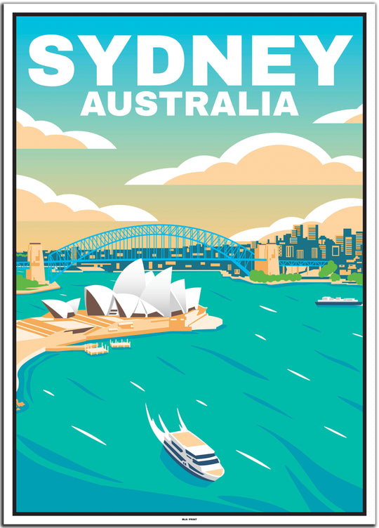 vintage travel poster sydney #50x70cm-white-color-border