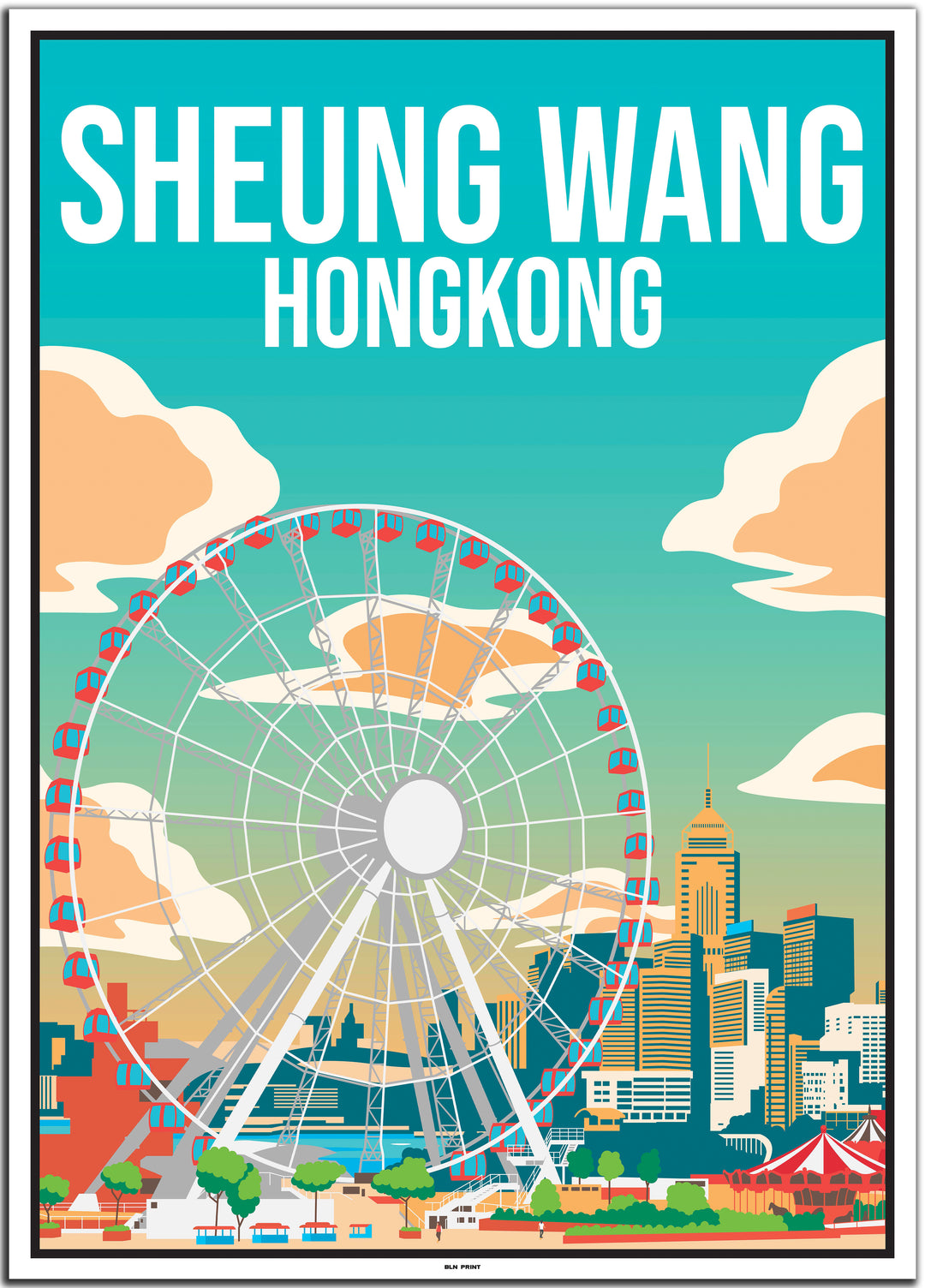 vintage travel poster hongkong #50x70cm-white-color-border