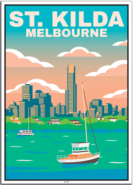 vintage travel poster melbourne #50x70cm-white-color-border