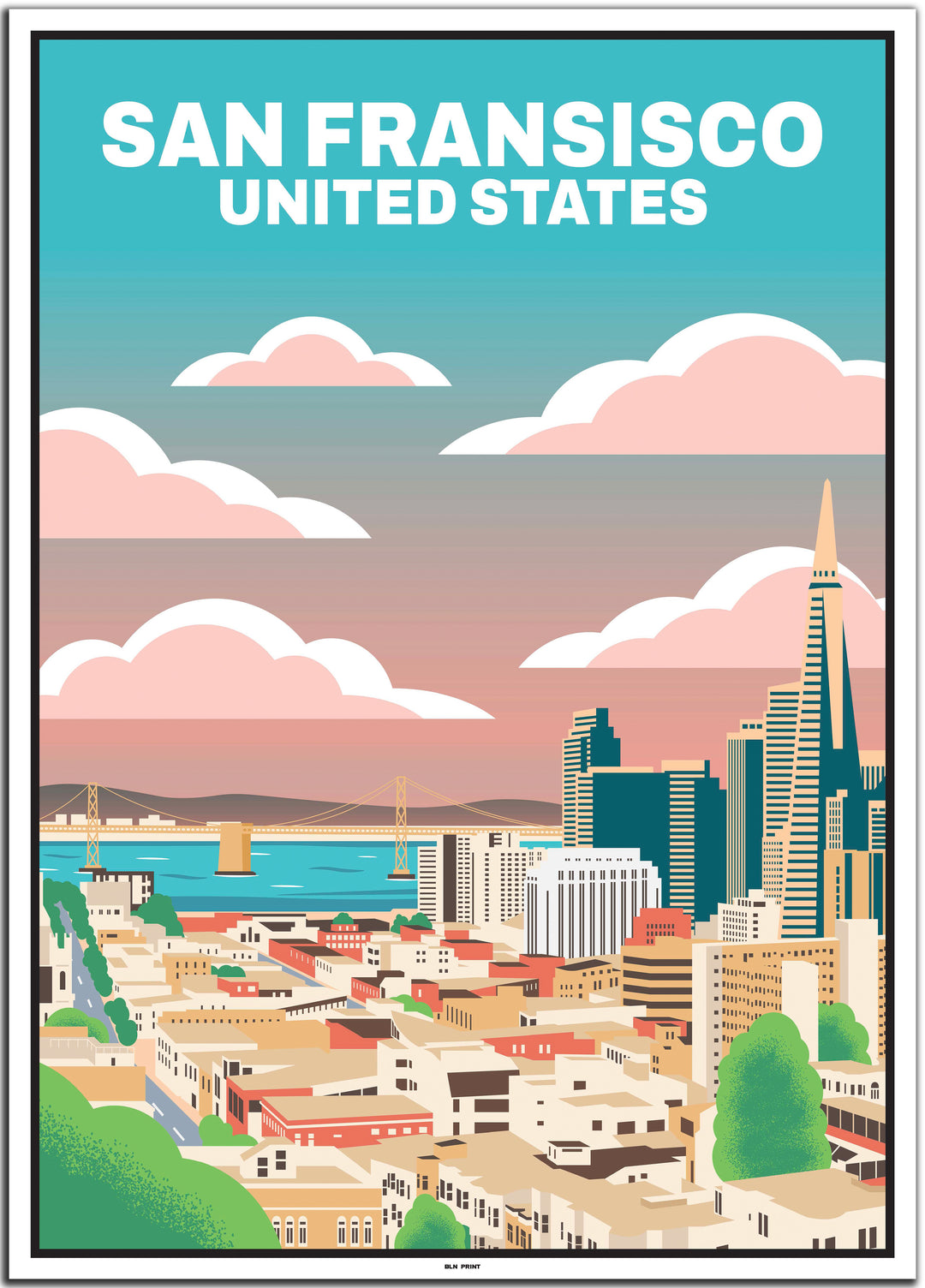 vintage travel poster San Fransisco #50x70cm-white-color-border