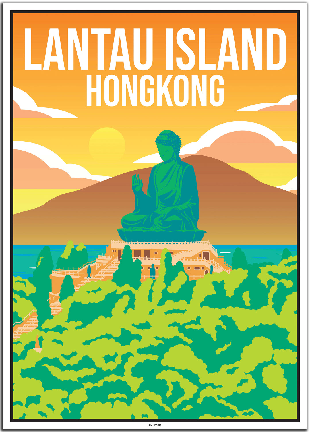 vintage travel poster hongkong #50x70cm-white-color-border