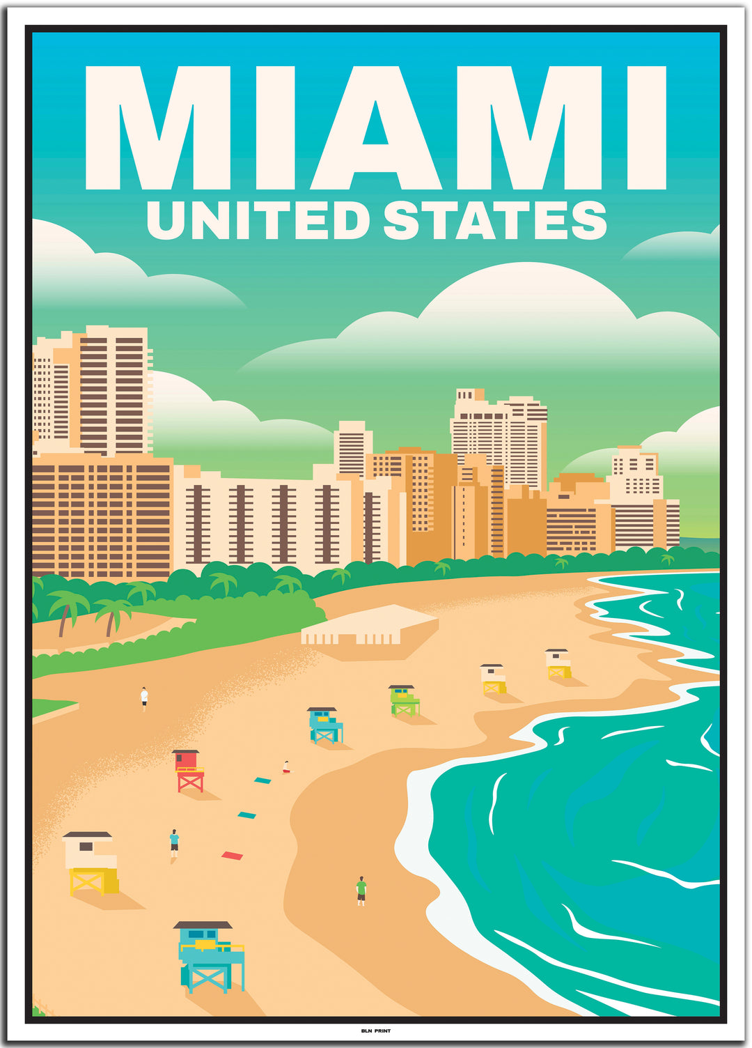 vintage travel poster miami #50x70cm-white-color-border