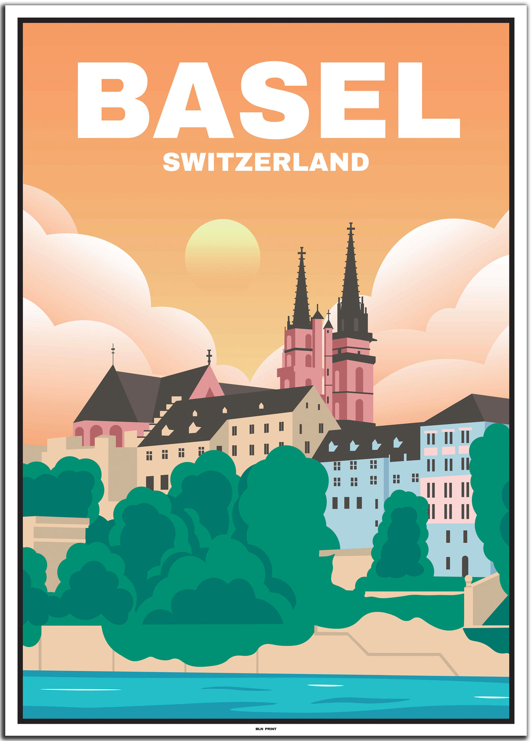 Schweiz Travel Poster (Basel, Bern, Genf, Lausanne, Zürich)