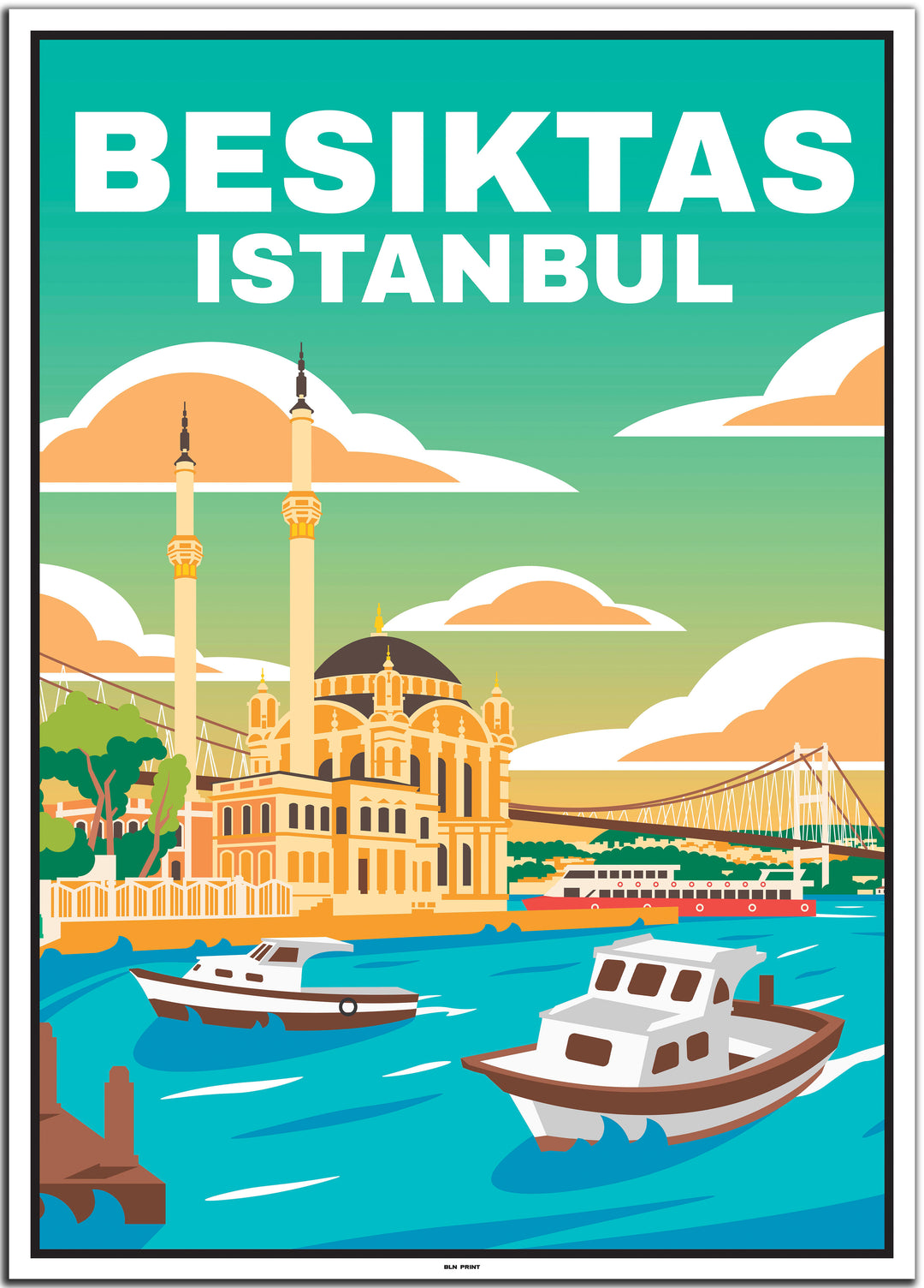 vintage travel poster istanbul #50x70cm-white-color-border