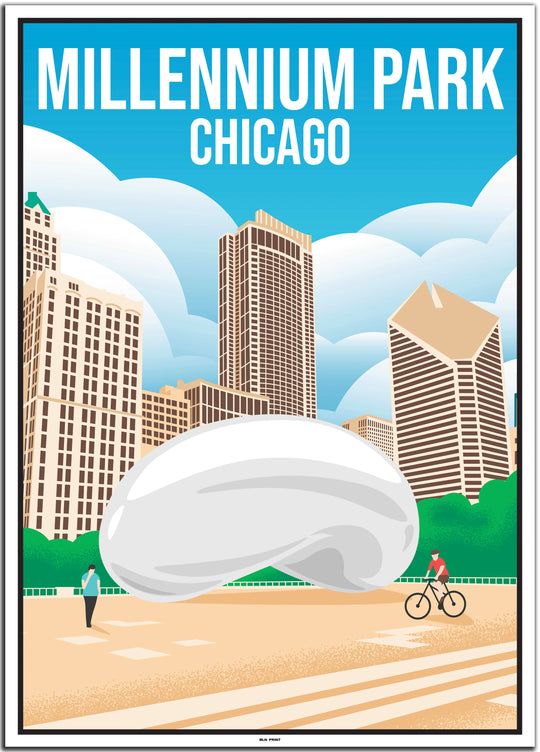 vintage travel poster chicago #50x70cm-white-color-border