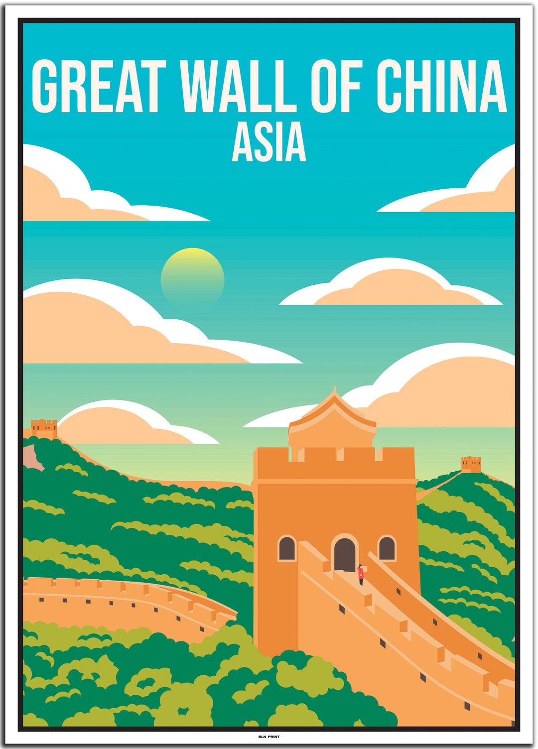 China 5er Poster-Set (Chinesische Mauer, Hongkong, Peking, Shanghai, Vogelnest) - 50x70cm