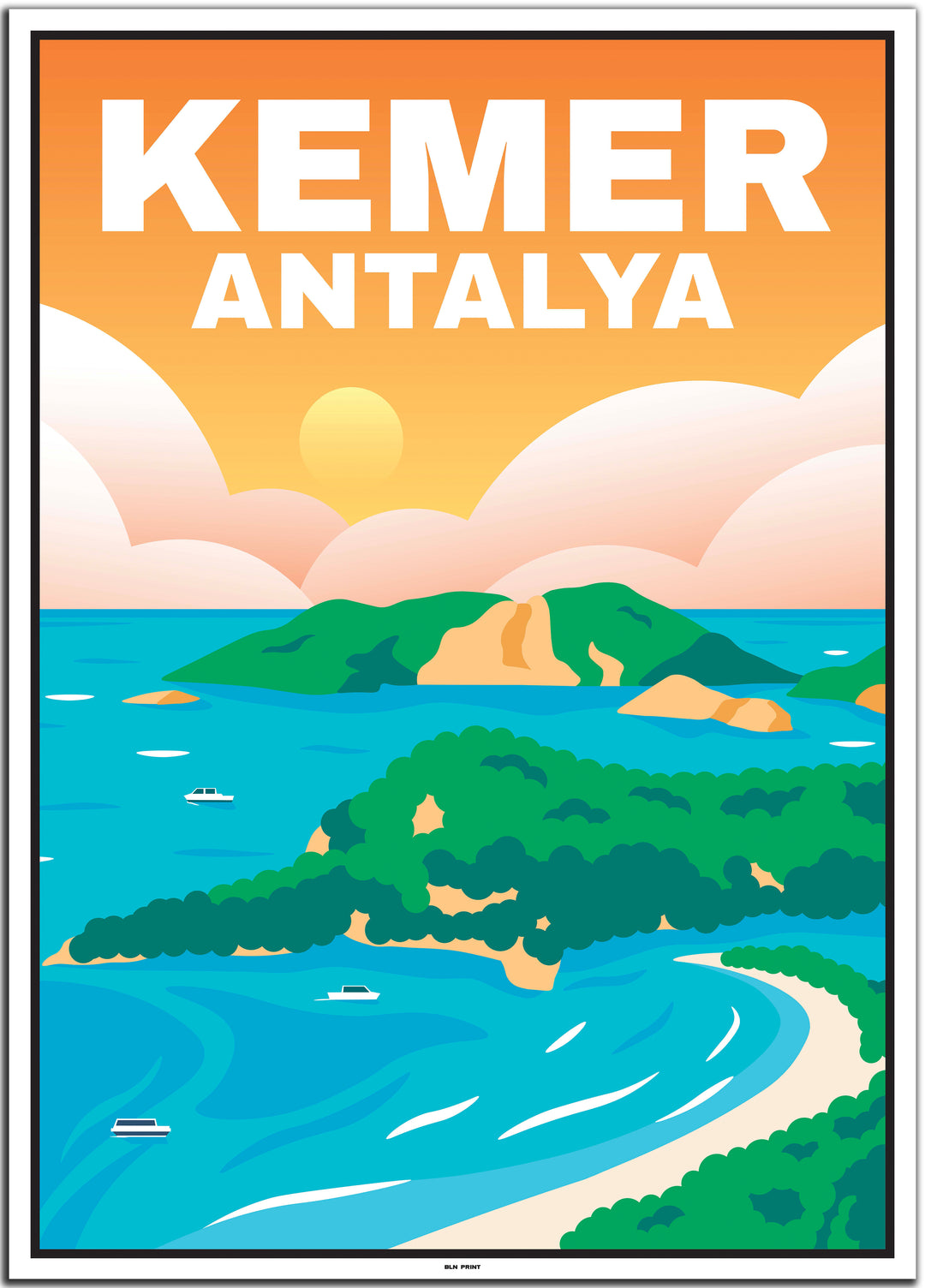 vintage travel poster antalya #50x70cm-white-color-border