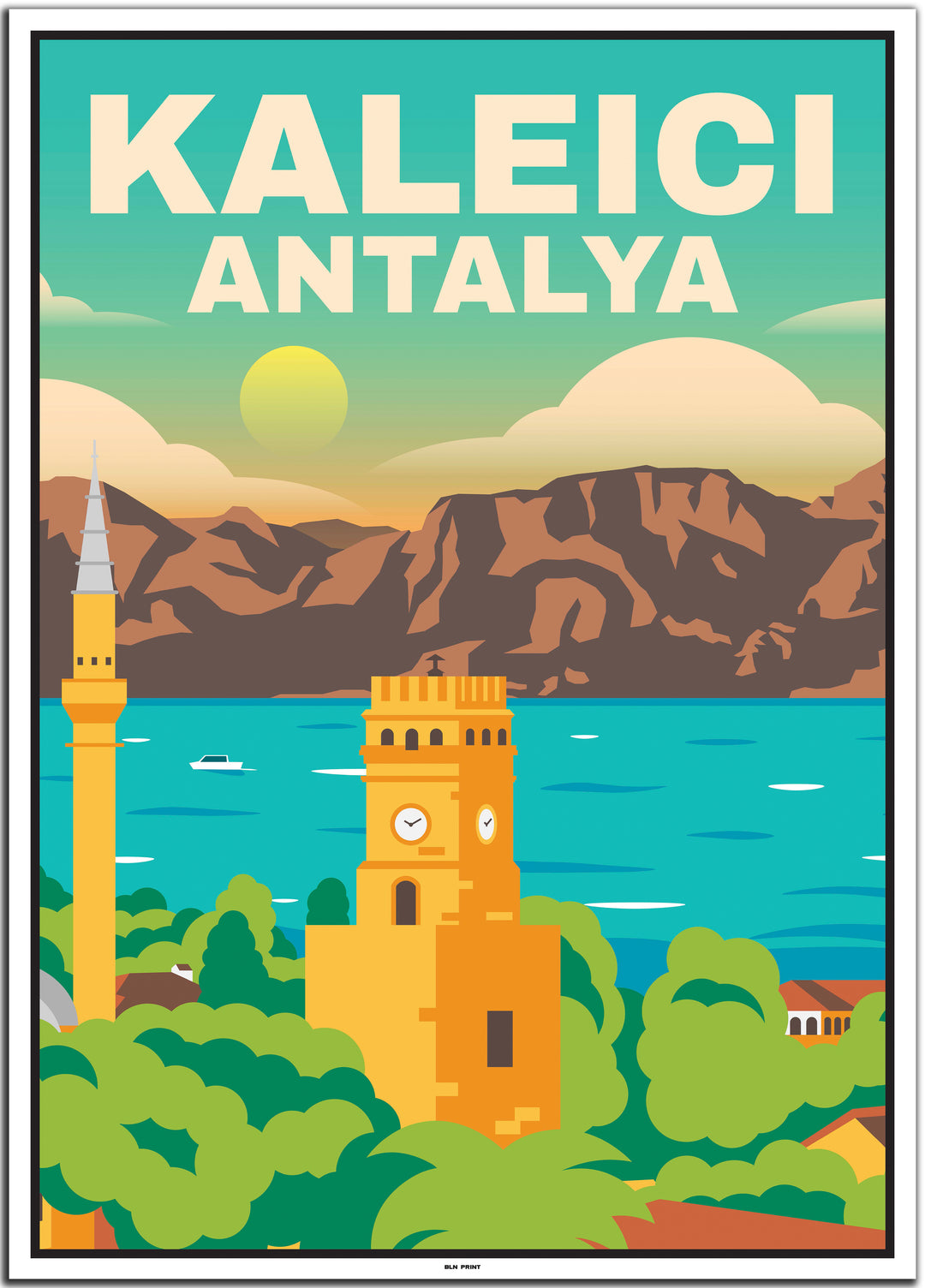 vintage travel poster antalya #50x70cm-white-color-border