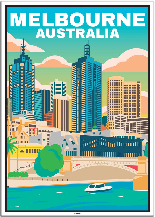 vintage travel poster melbourne #50x70cm-white-color-border