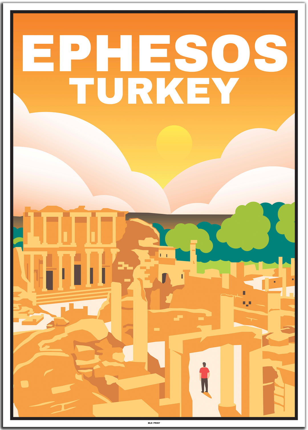 vintage travel poster izmir #30x40cm-white-color-border