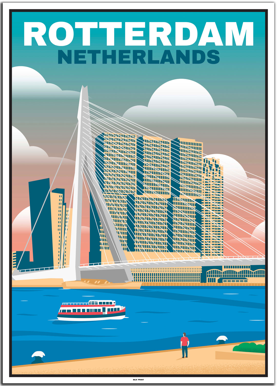 vintage travel poster rotterdam #50x70cm-white-color-border