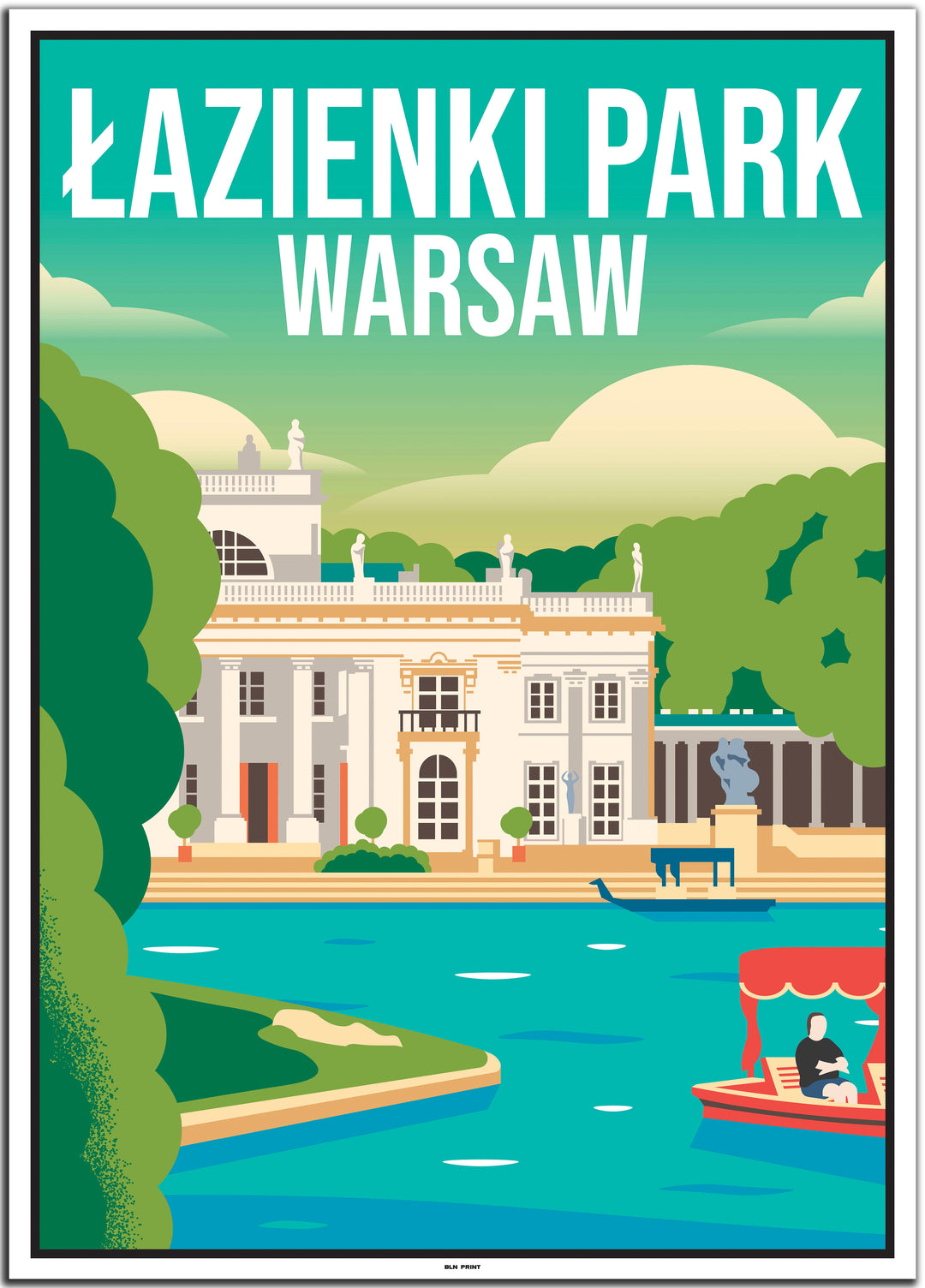 vintage travel poster warsaw #50x70cm-white-color-border