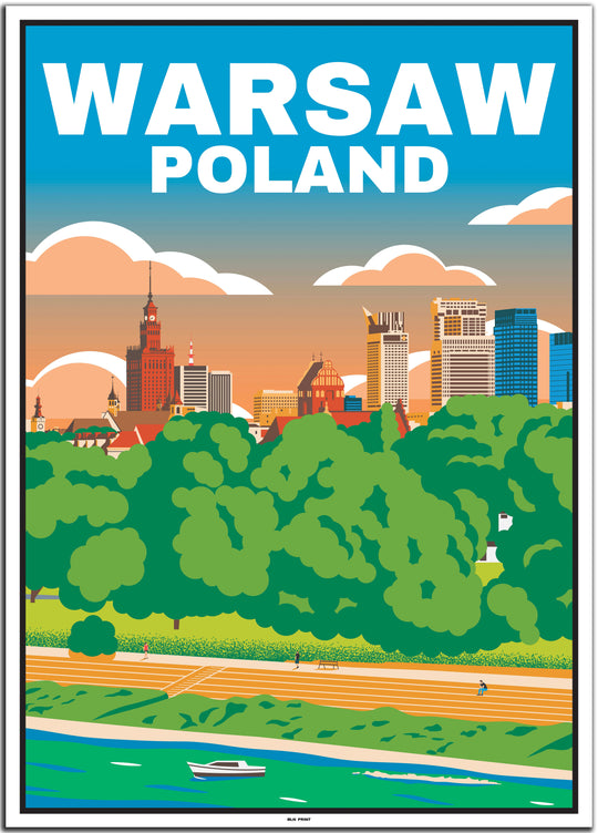 vintage travel poster warsaw #50x70cm-white-color-border